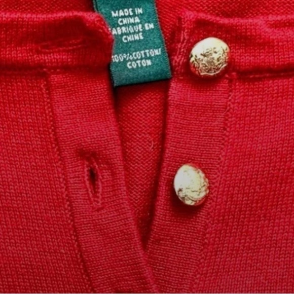 Women’s Lauren Ralph Lauren Red Knit Top Sweater with Gold Buttons Size Small - Picture 11 of 12